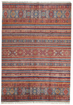 9x13 Burgundy and Multicolor Tribal Rug