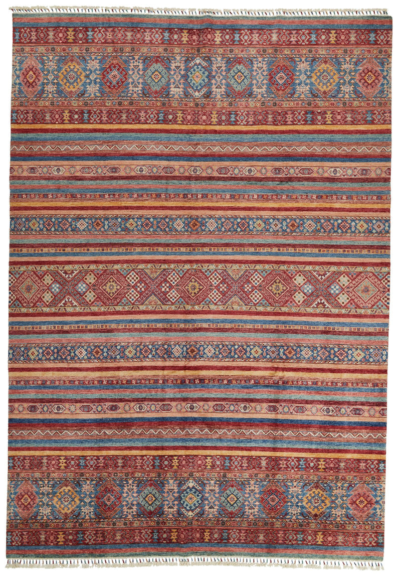 9x13 Burgundy and Multicolor Tribal Rug