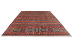 9x13 Burgundy and Multicolor Tribal Rug