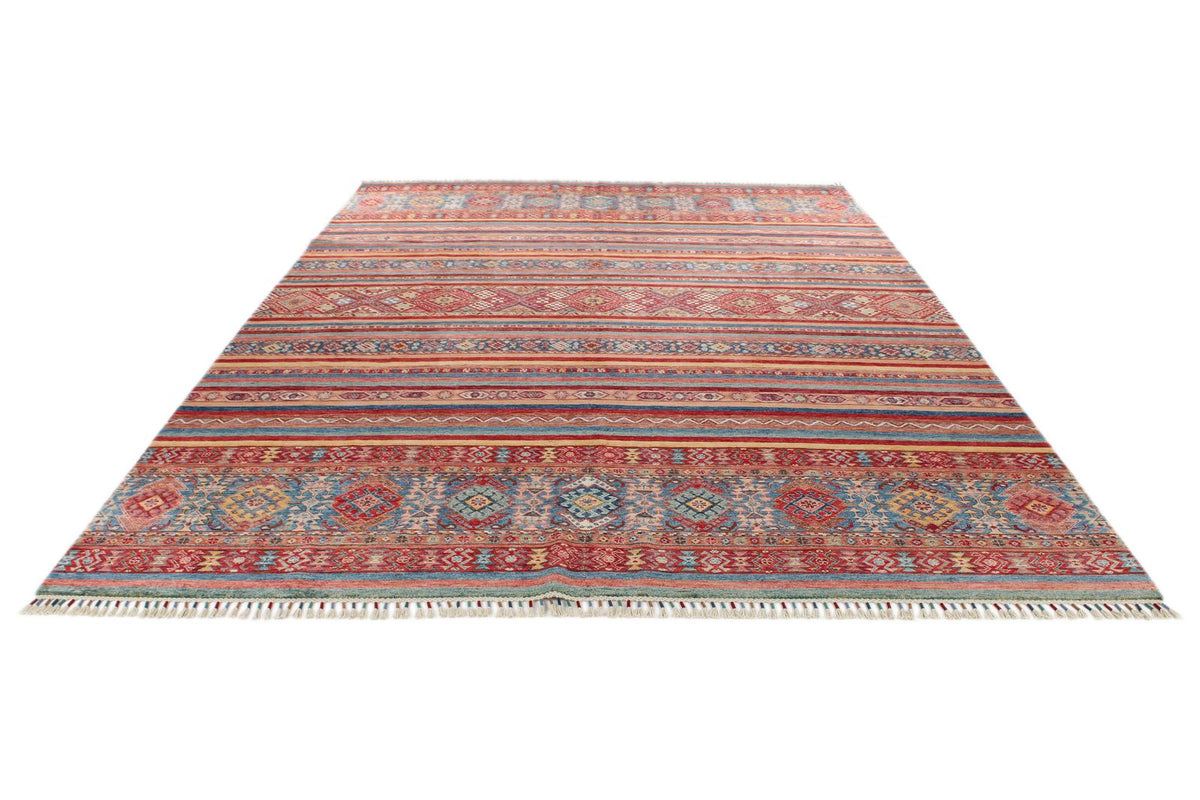 9x13 Burgundy and Multicolor Tribal Rug