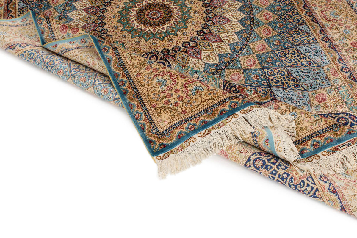 6x9 Light Blue and Ivory Turkish Silk Rug
