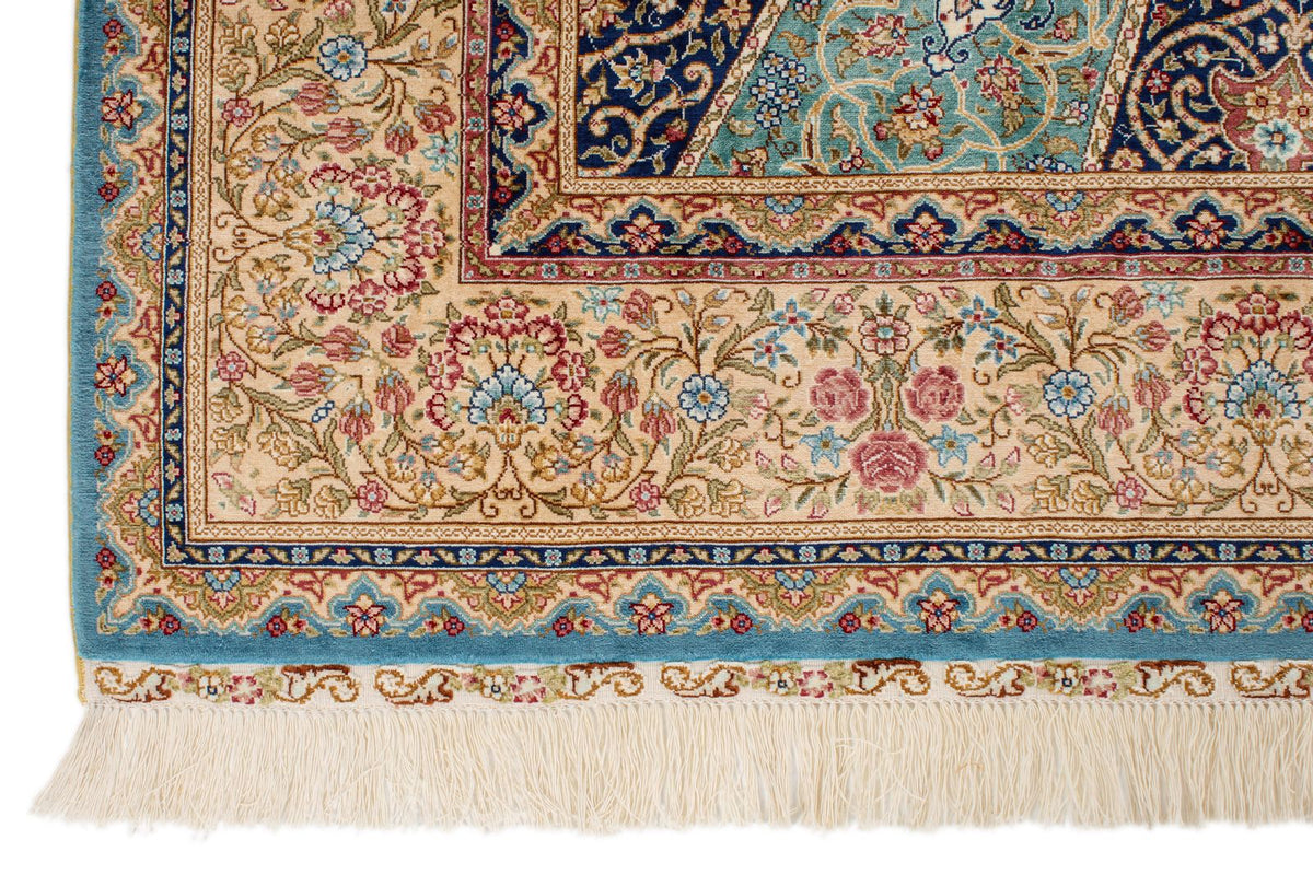 6x9 Light Blue and Ivory Turkish Silk Rug