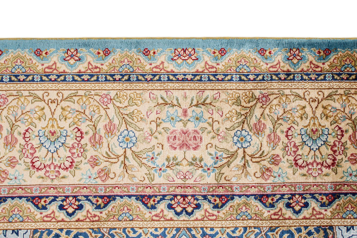 6x9 Light Blue and Ivory Turkish Silk Rug