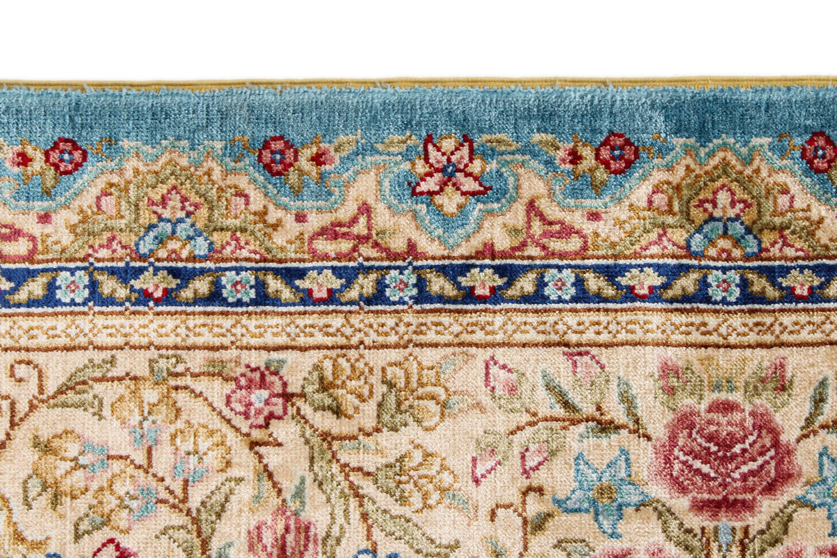 6x9 Light Blue and Ivory Turkish Silk Rug