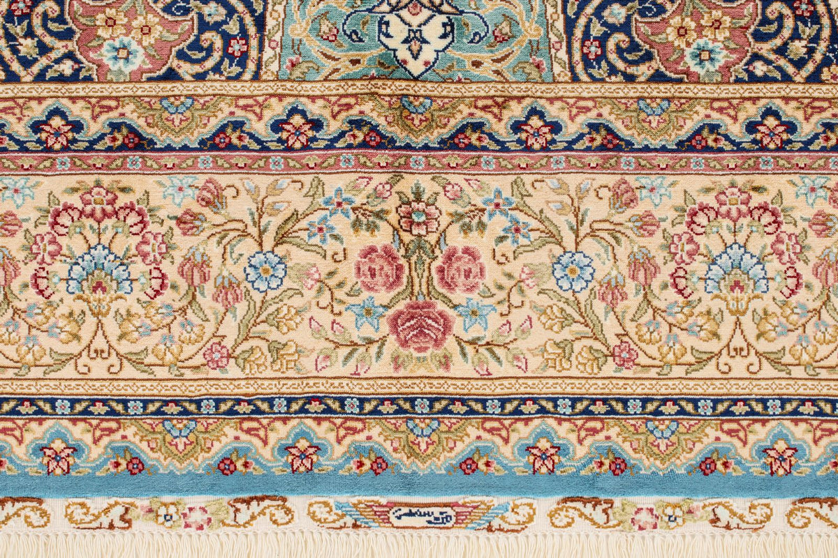 6x9 Light Blue and Ivory Turkish Silk Rug