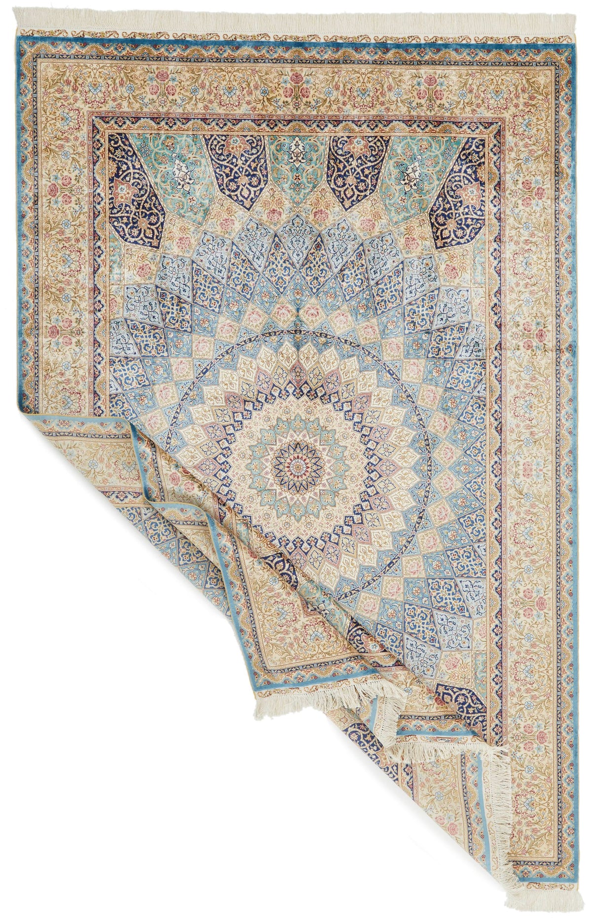 6x9 Light Blue and Ivory Turkish Silk Rug