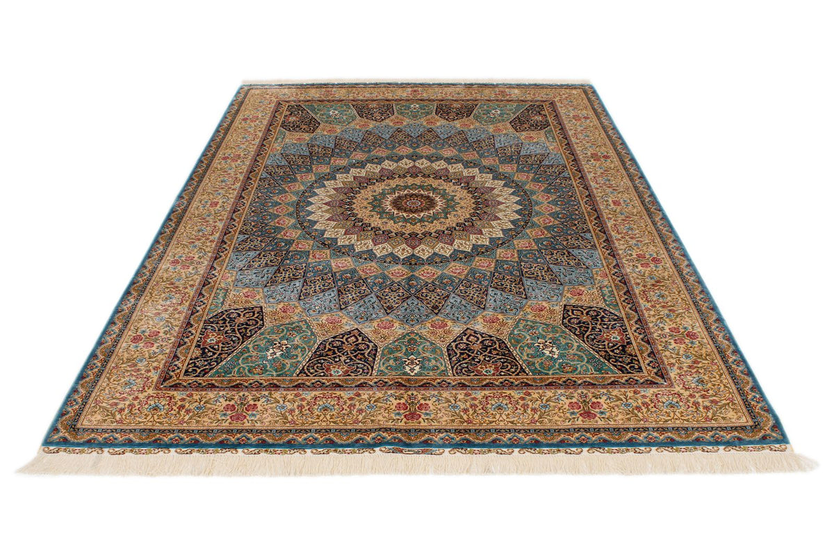 6x9 Light Blue and Ivory Turkish Silk Rug