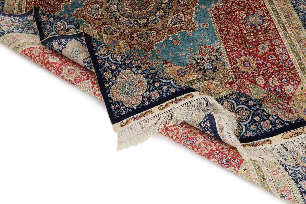 6x9 Red and Navy Turkish Silk Rug