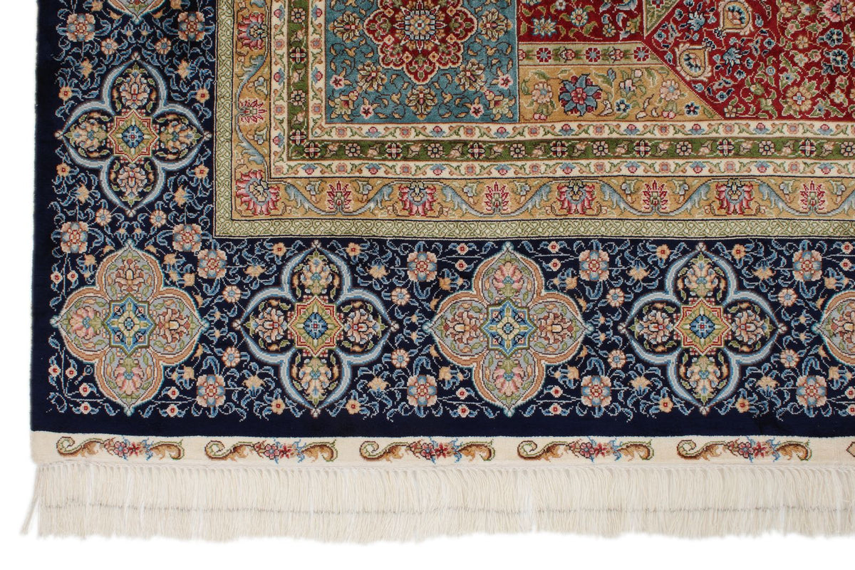 6x9 Red and Navy Turkish Silk Rug