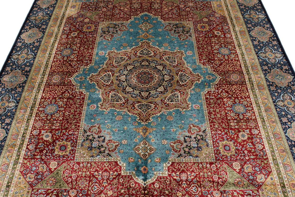6x9 Red and Navy Turkish Silk Rug
