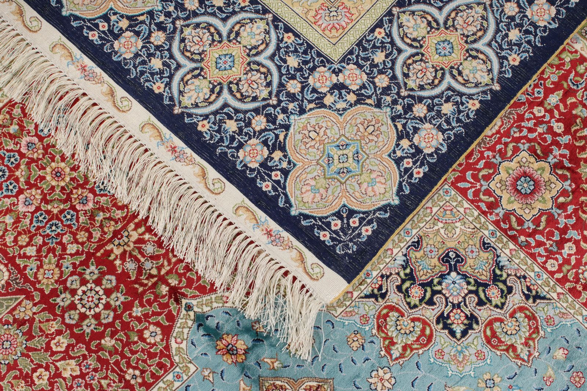 6x9 Red and Navy Turkish Silk Rug