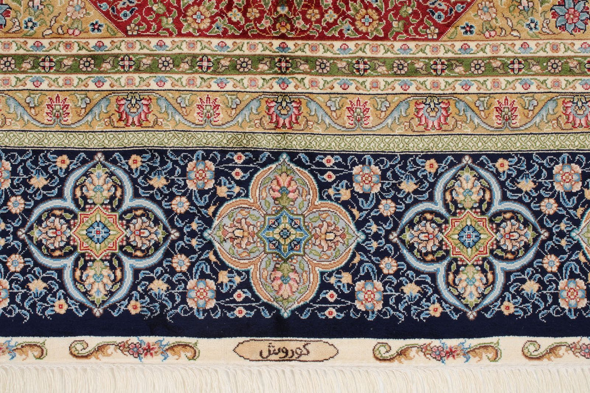 6x9 Red and Navy Turkish Silk Rug
