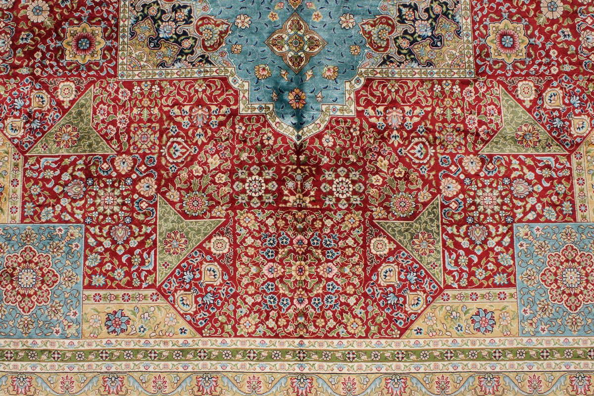 6x9 Red and Navy Turkish Silk Rug
