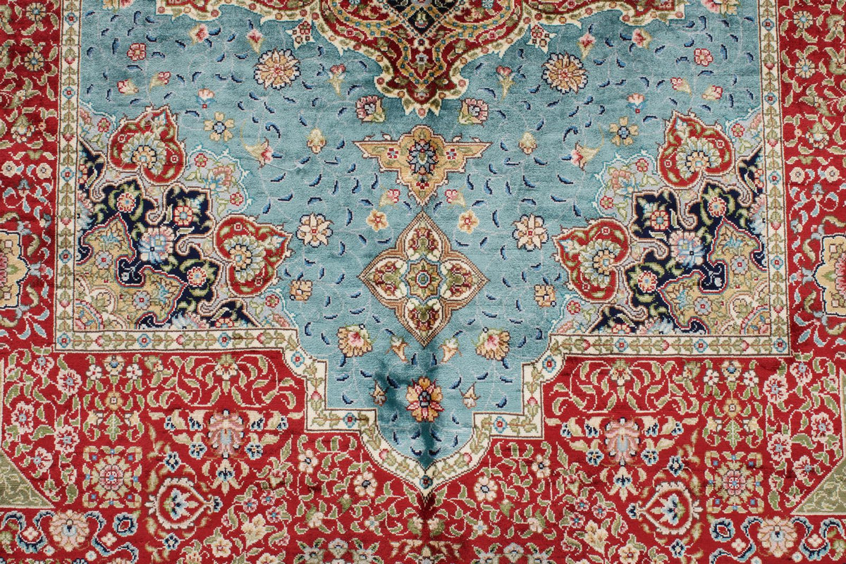6x9 Red and Navy Turkish Silk Rug