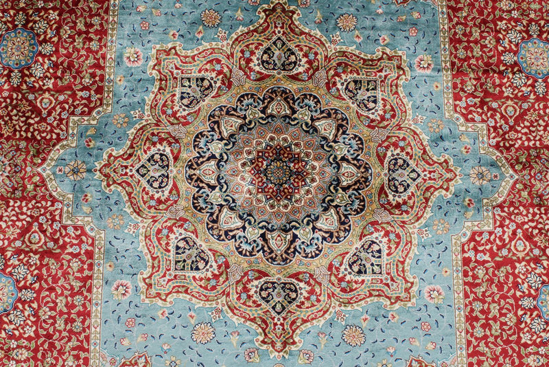 6x9 Red and Navy Turkish Silk Rug