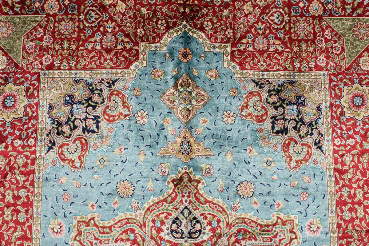 6x9 Red and Navy Turkish Silk Rug