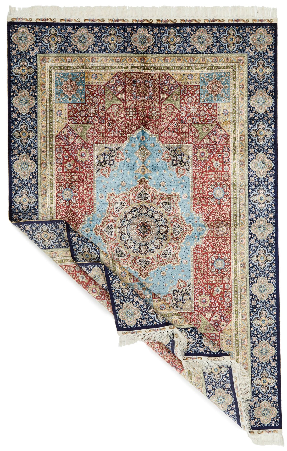 6x9 Red and Navy Turkish Silk Rug