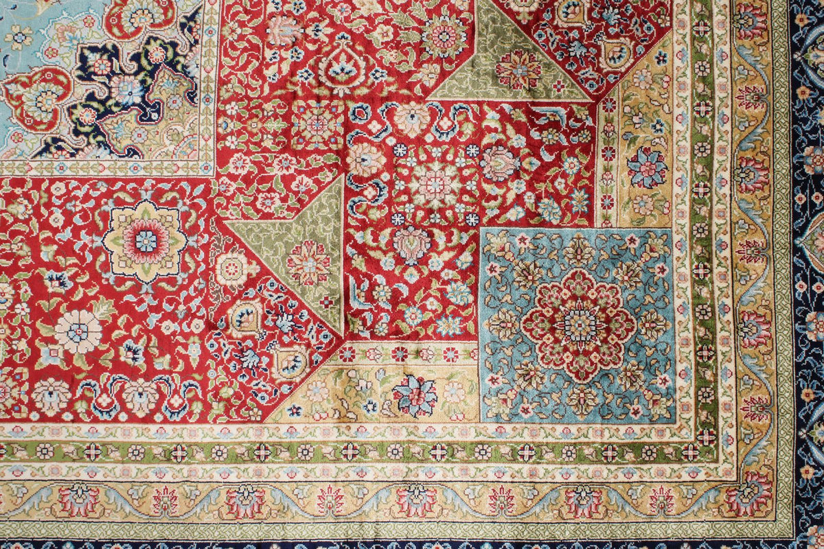 6x9 Red and Navy Turkish Silk Rug