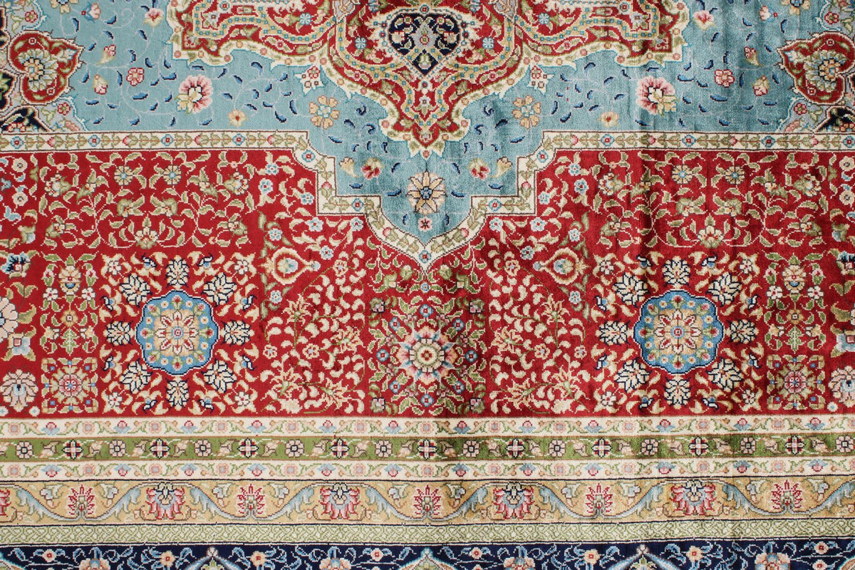 6x9 Red and Navy Turkish Silk Rug