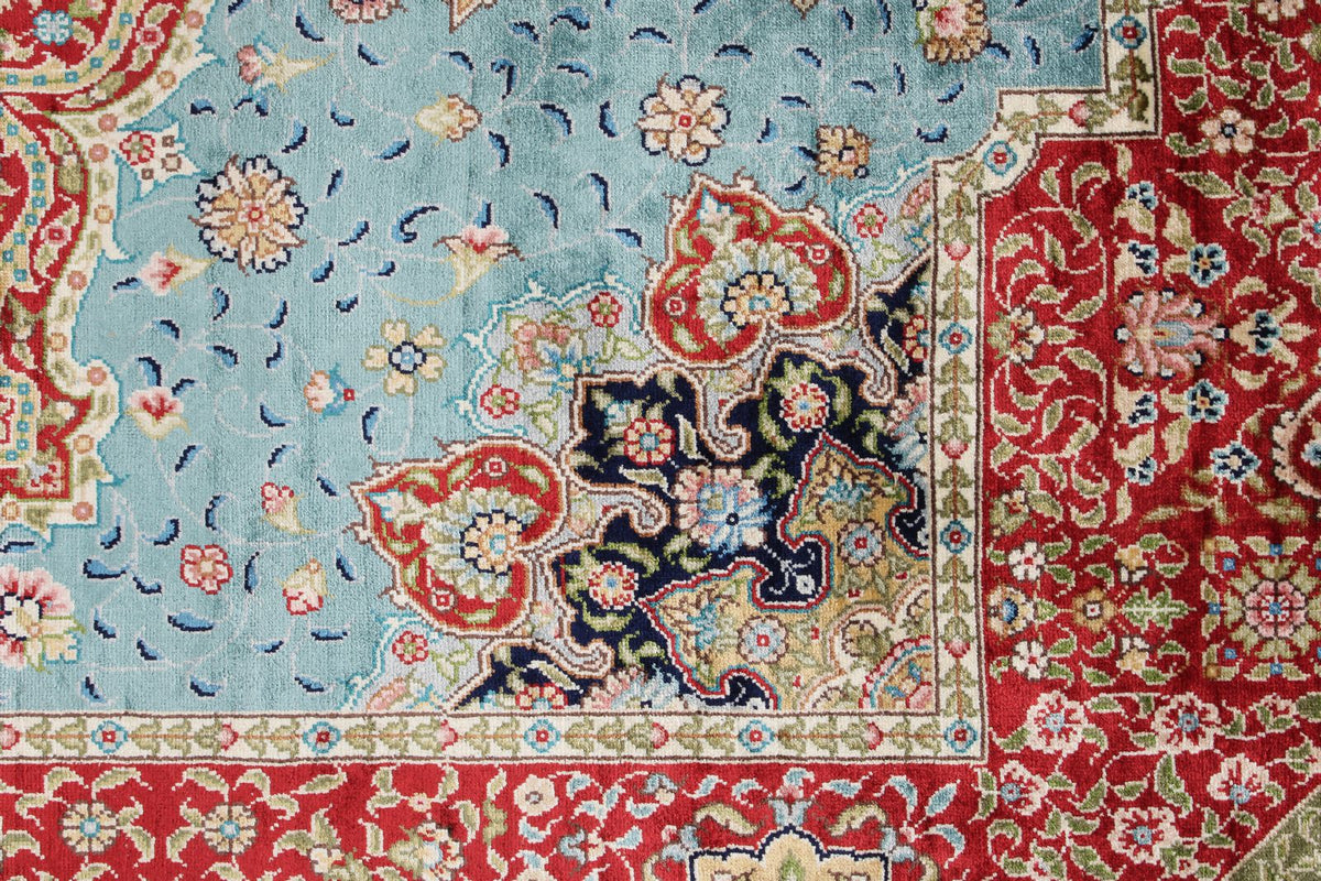 6x9 Red and Navy Turkish Silk Rug