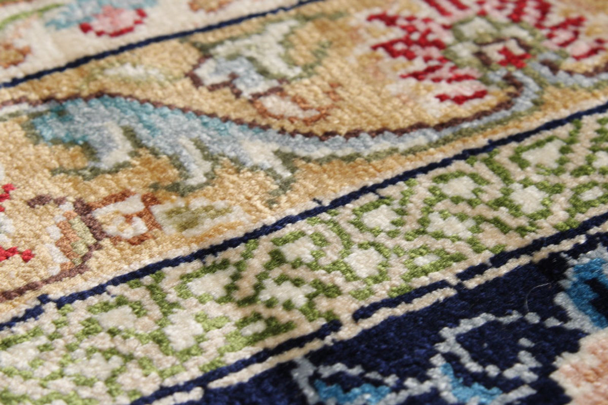 6x9 Red and Navy Turkish Silk Rug