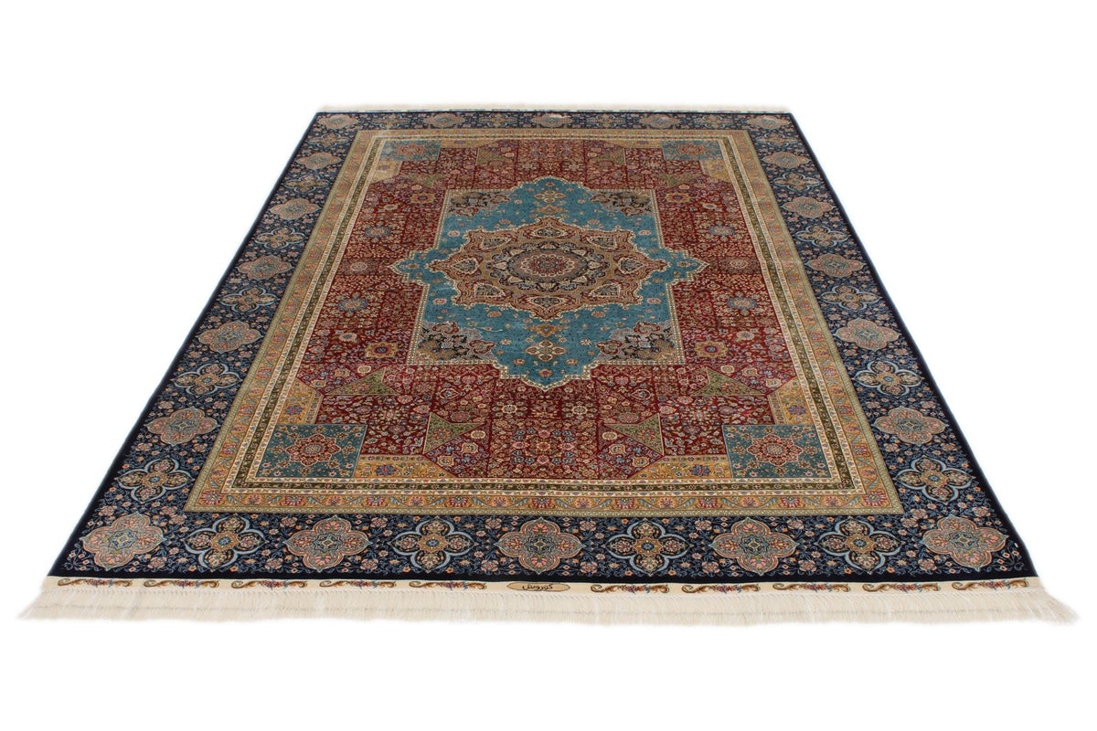 6x9 Red and Navy Turkish Silk Rug