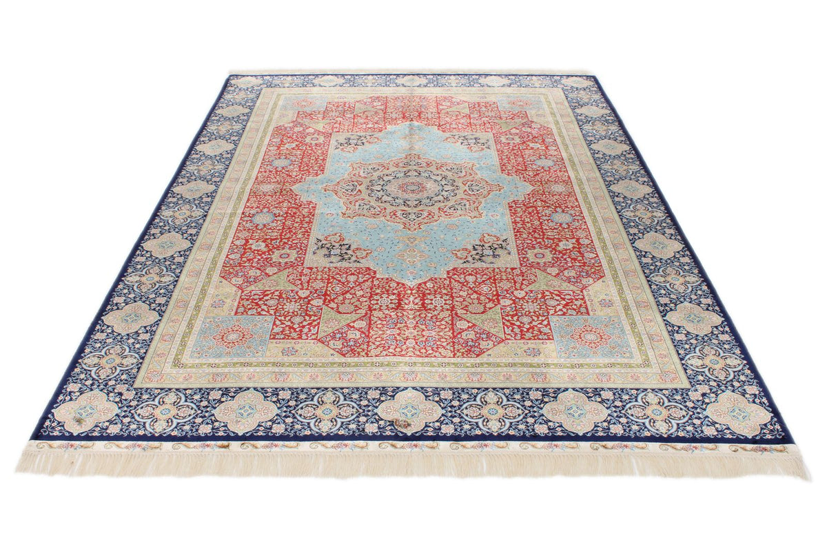 6x9 Red and Navy Turkish Silk Rug
