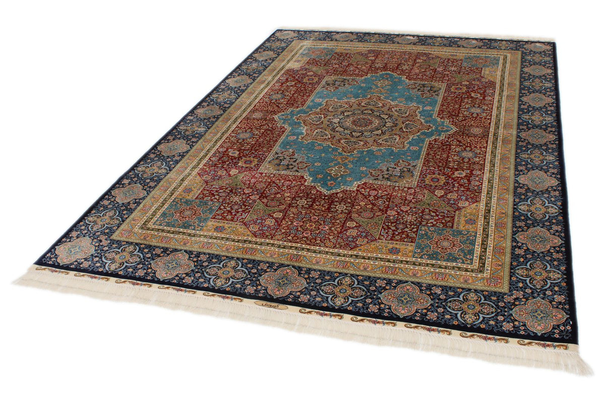 6x9 Red and Navy Turkish Silk Rug