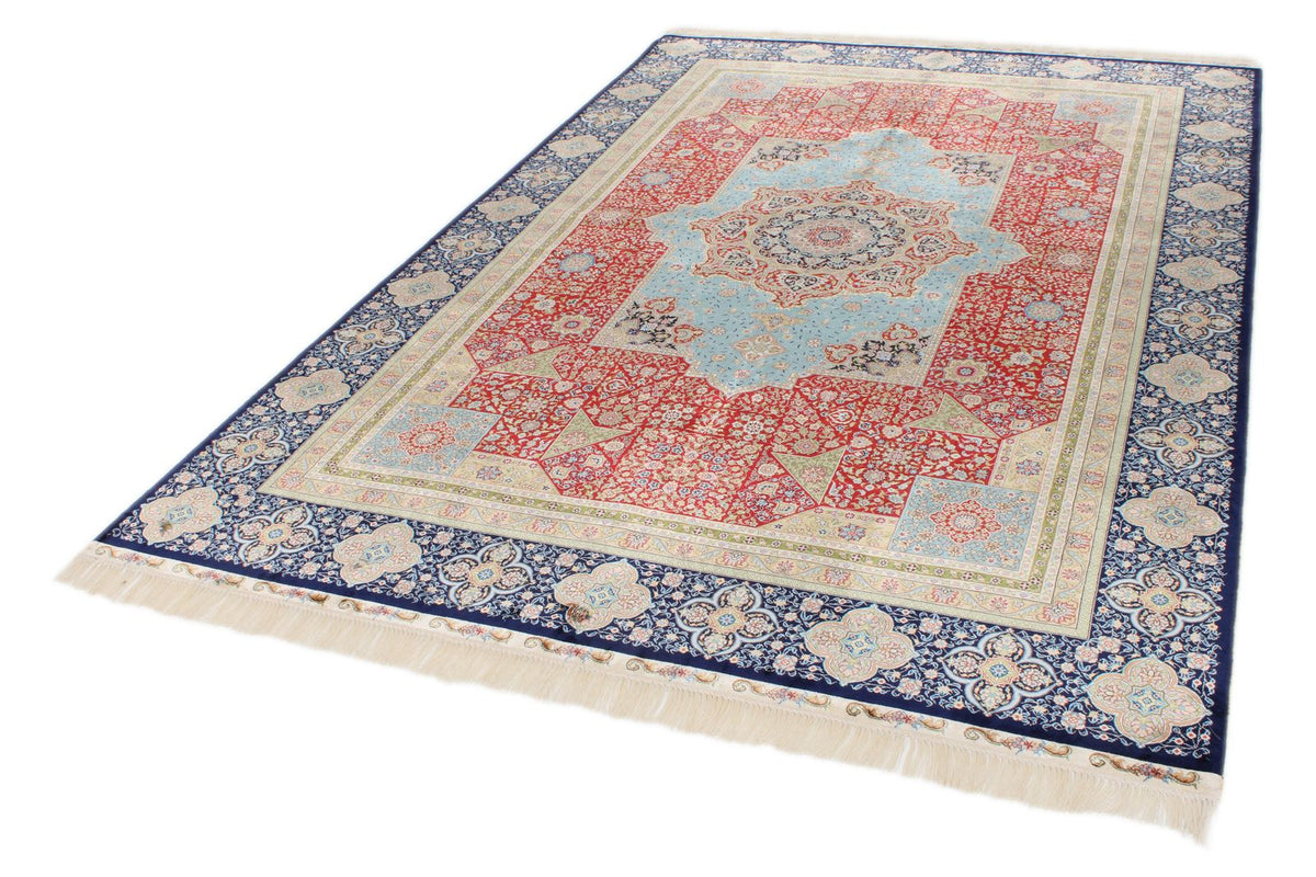 6x9 Red and Navy Turkish Silk Rug