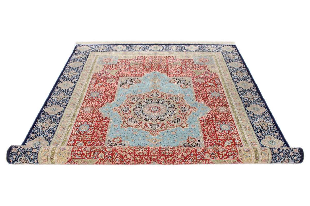 6x9 Red and Navy Turkish Silk Rug