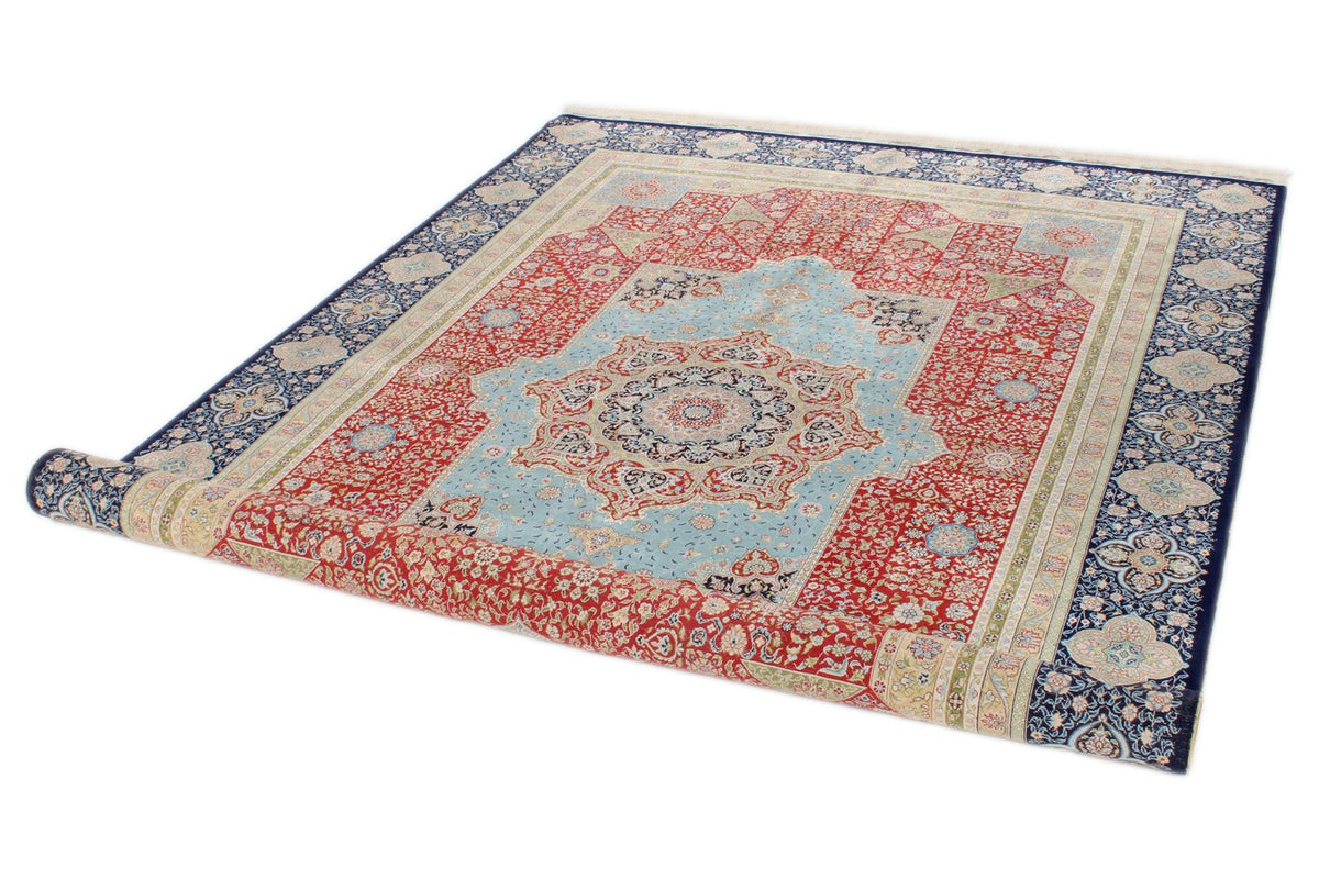 6x9 Red and Navy Turkish Silk Rug