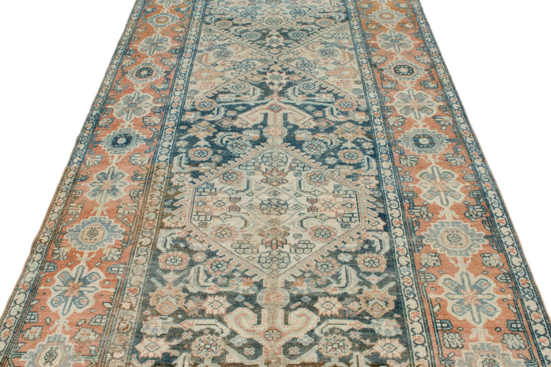 5x11 Blue and Peach Persian Tribal Runner