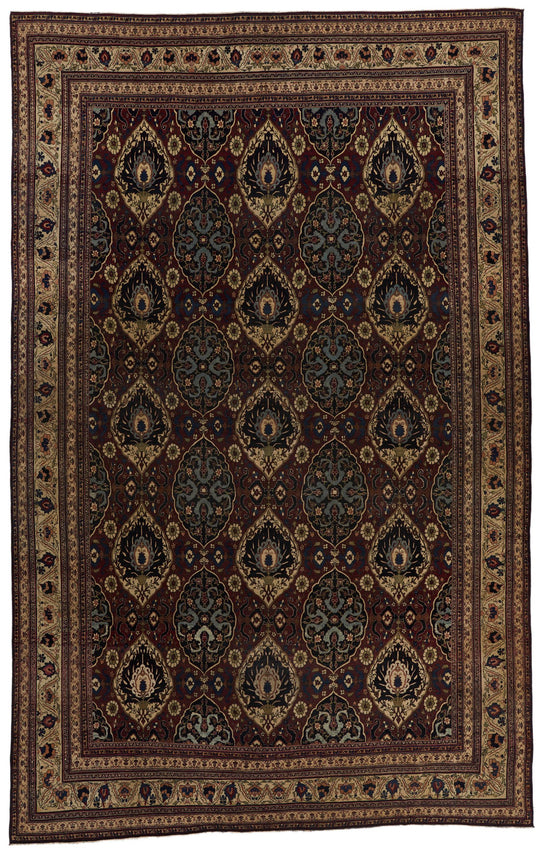10x17 Burgundy and Ivory Persian Rug