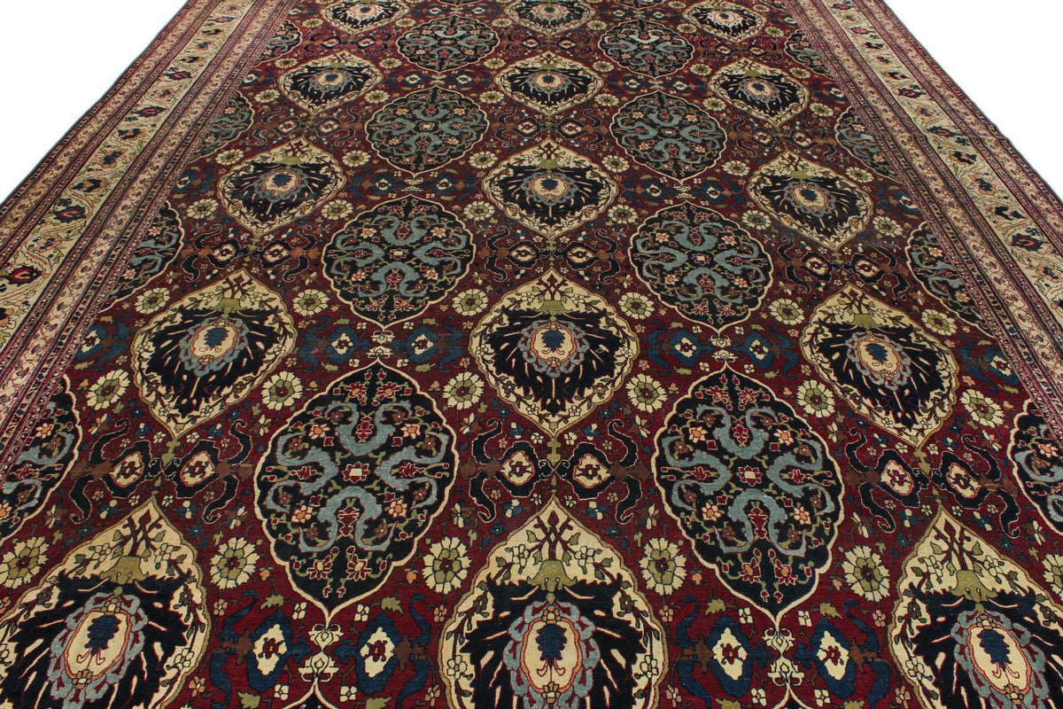 10x17 Burgundy and Ivory Persian Rug