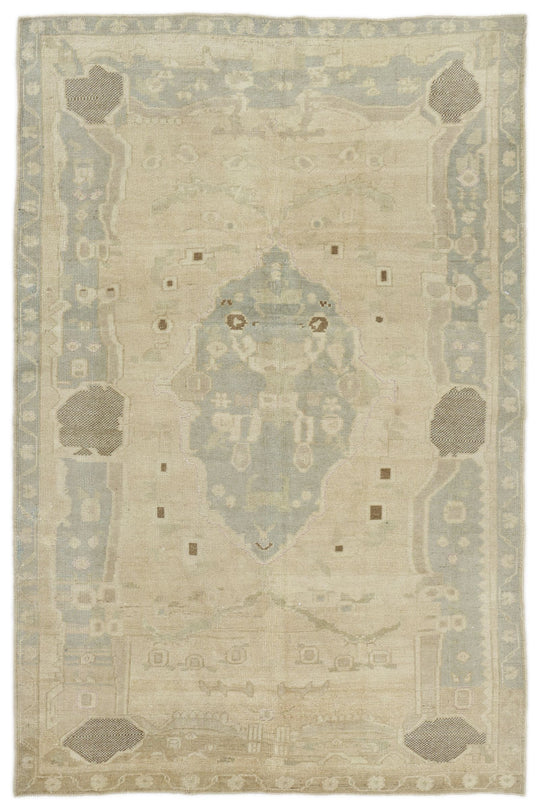 5x8 Ivory and Ivory Turkish Tribal Rug