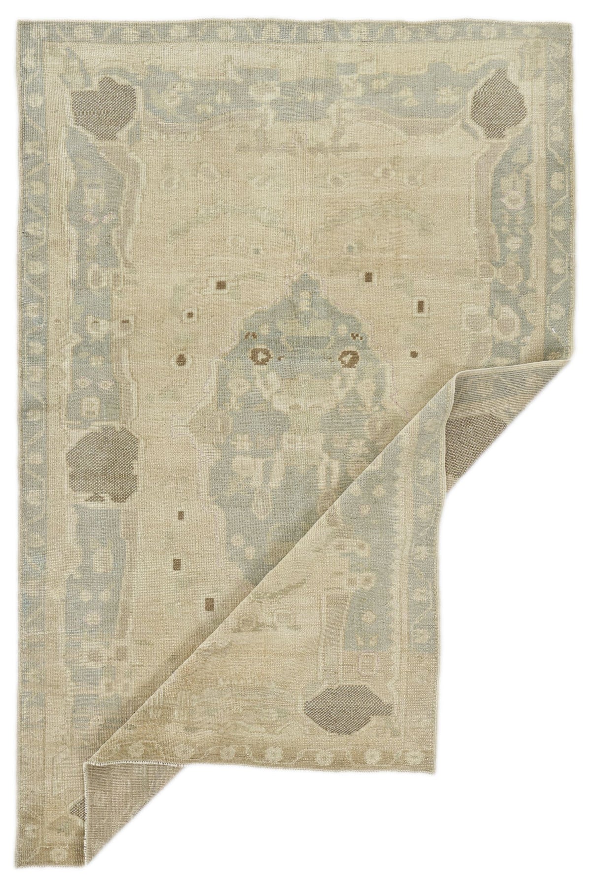5x8 Ivory and Ivory Turkish Tribal Rug