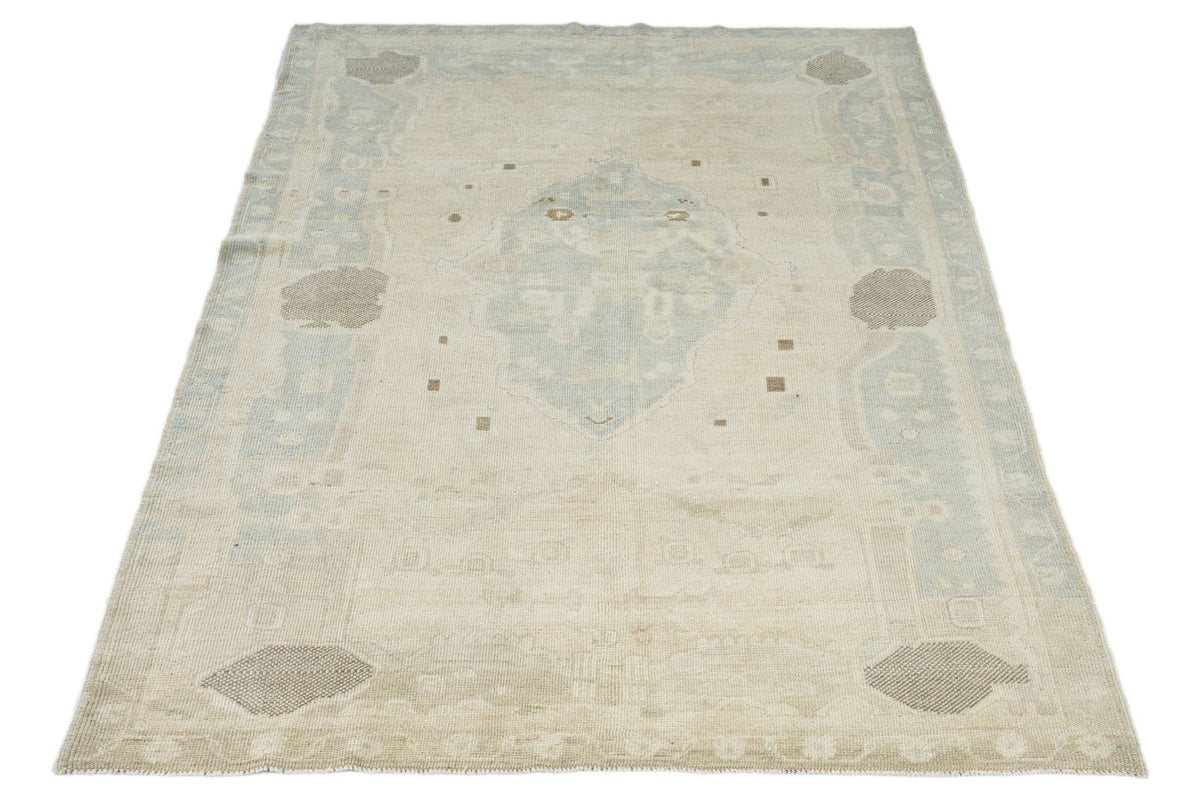 5x8 Ivory and Ivory Turkish Tribal Rug