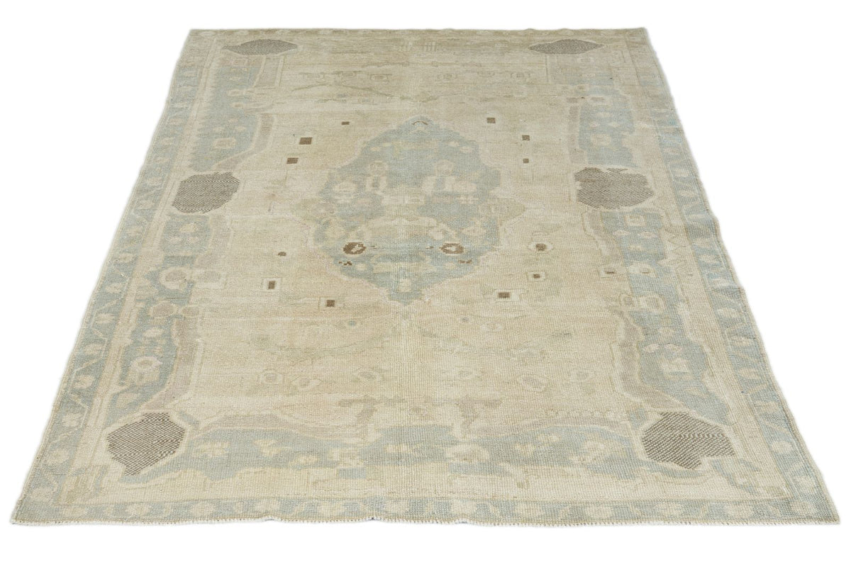 5x8 Ivory and Ivory Turkish Tribal Rug