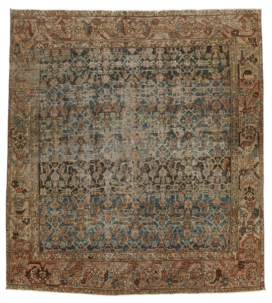 7x7 Navy and Rust Persian Tribal Rug