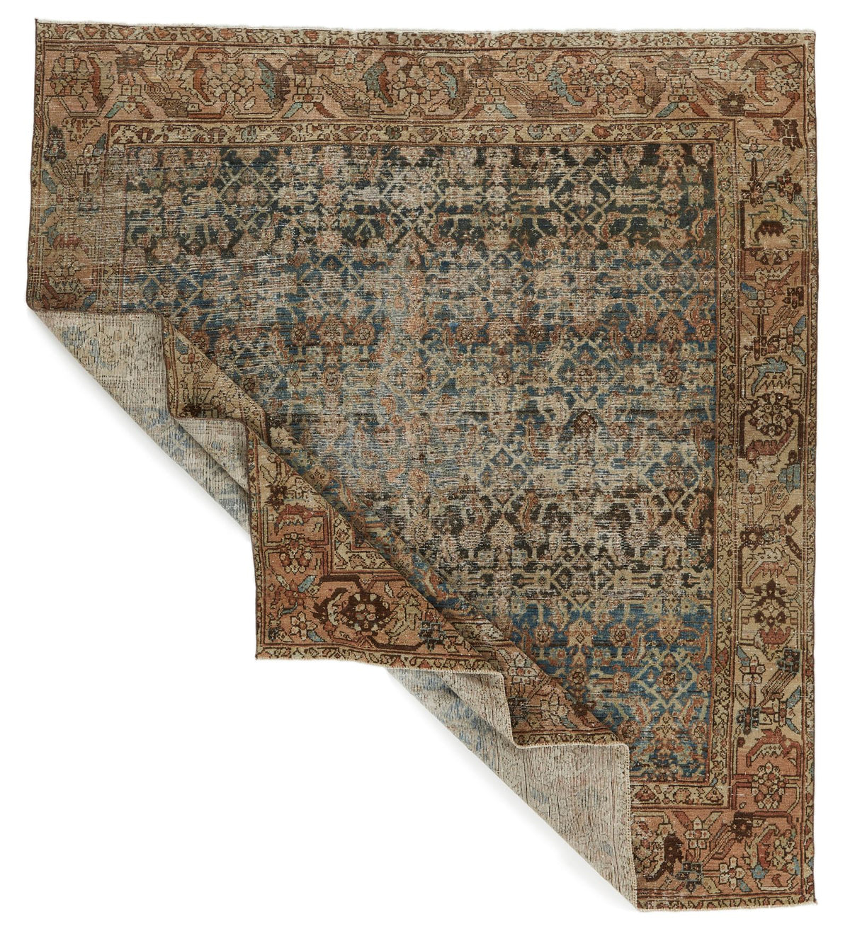 7x7 Navy and Rust Persian Tribal Rug