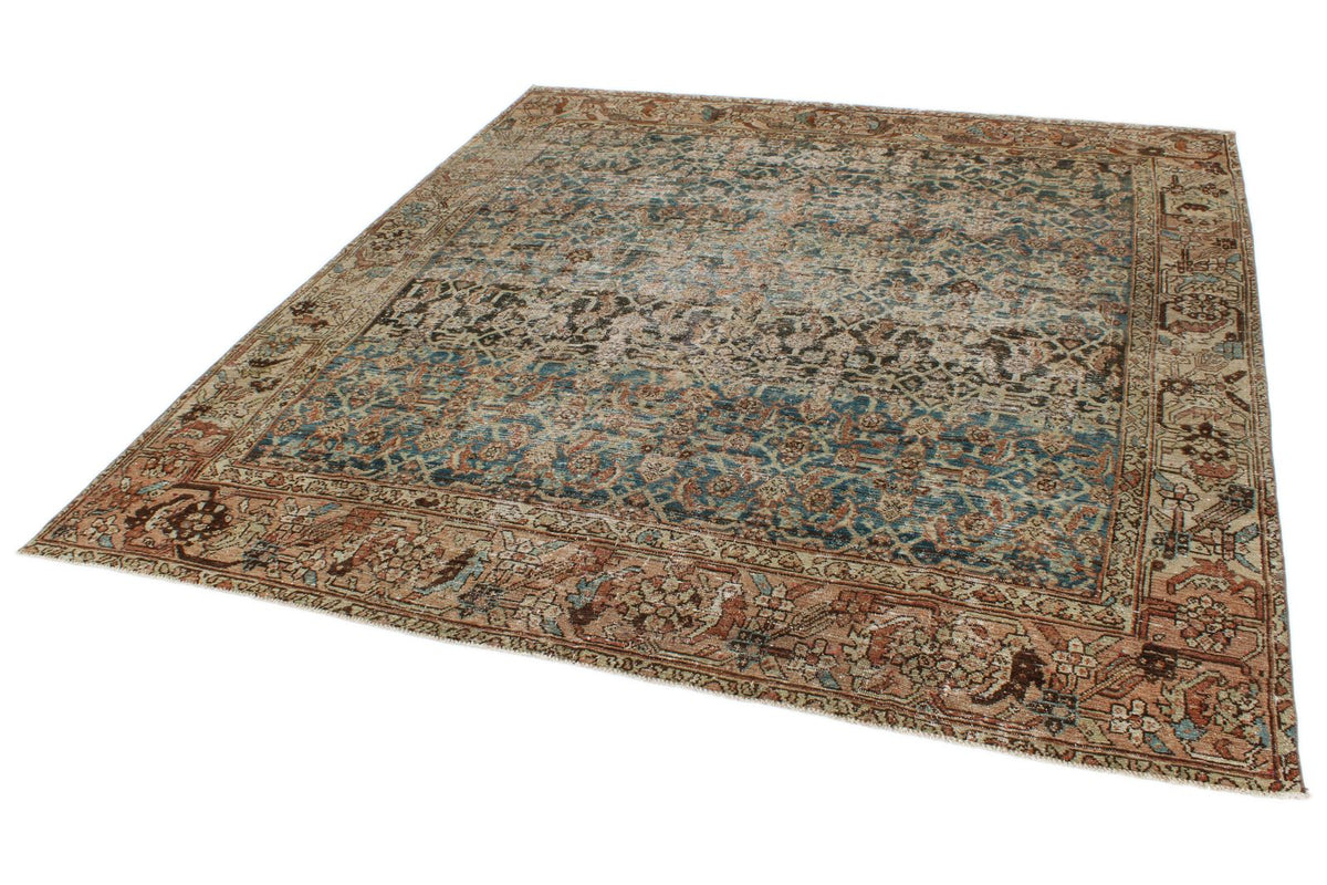 7x7 Navy and Rust Persian Tribal Rug