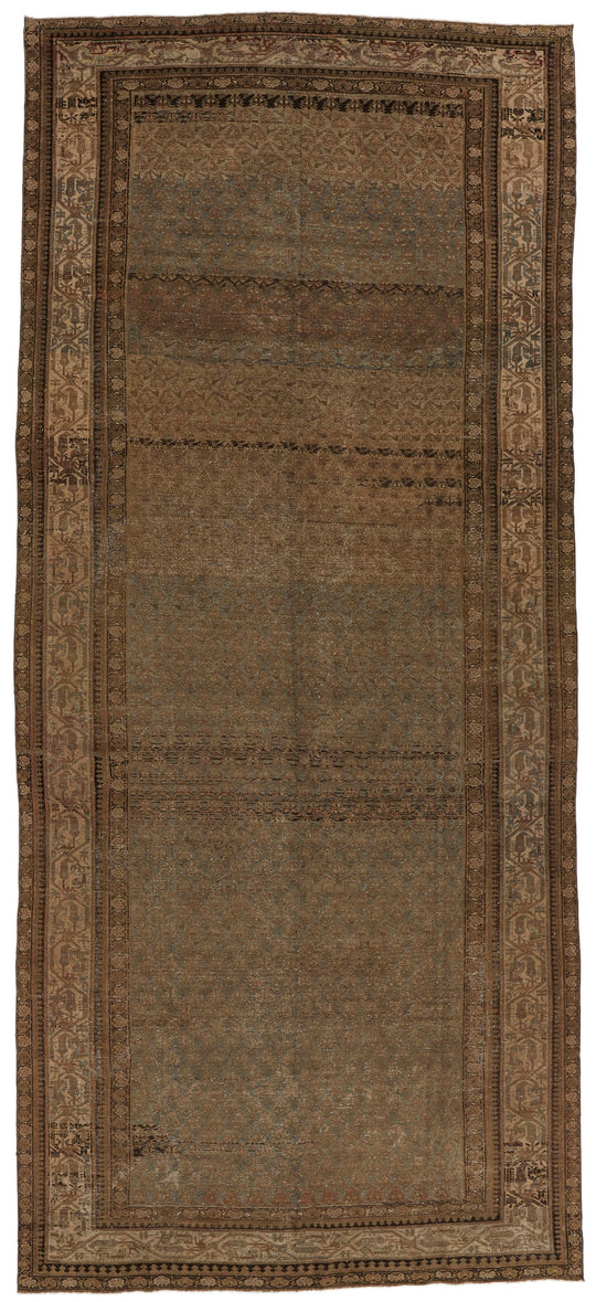 7x15 Brown and Beige Persian Tribal Runner