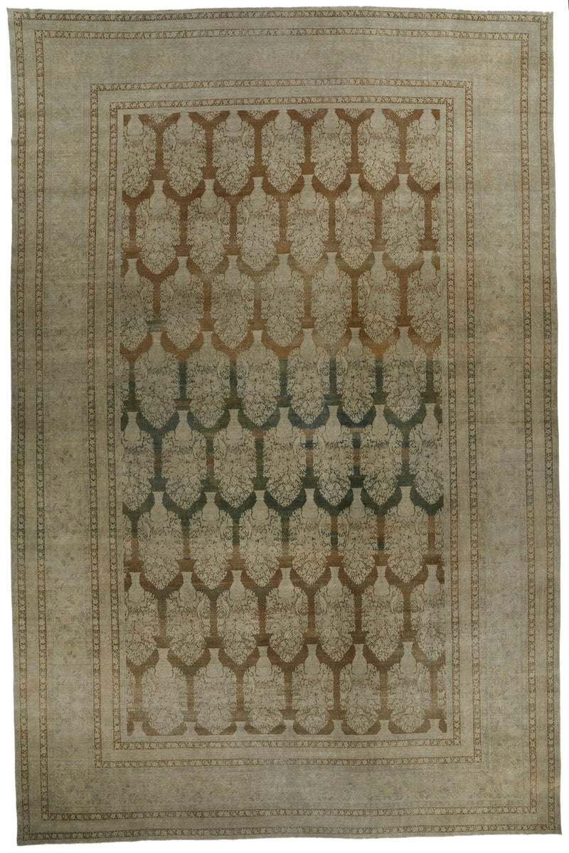 14x22 Brown and Light Green Anatolian Traditional Rug