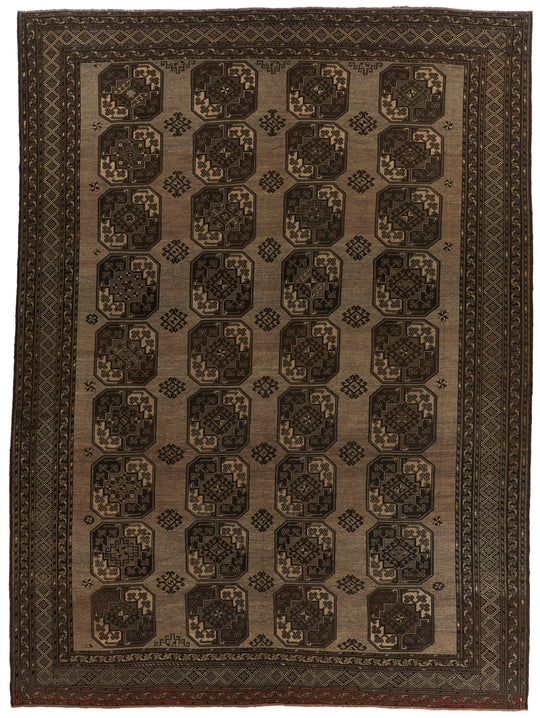 11x14 Brown and Dark Brown Turkish Tribal Rug