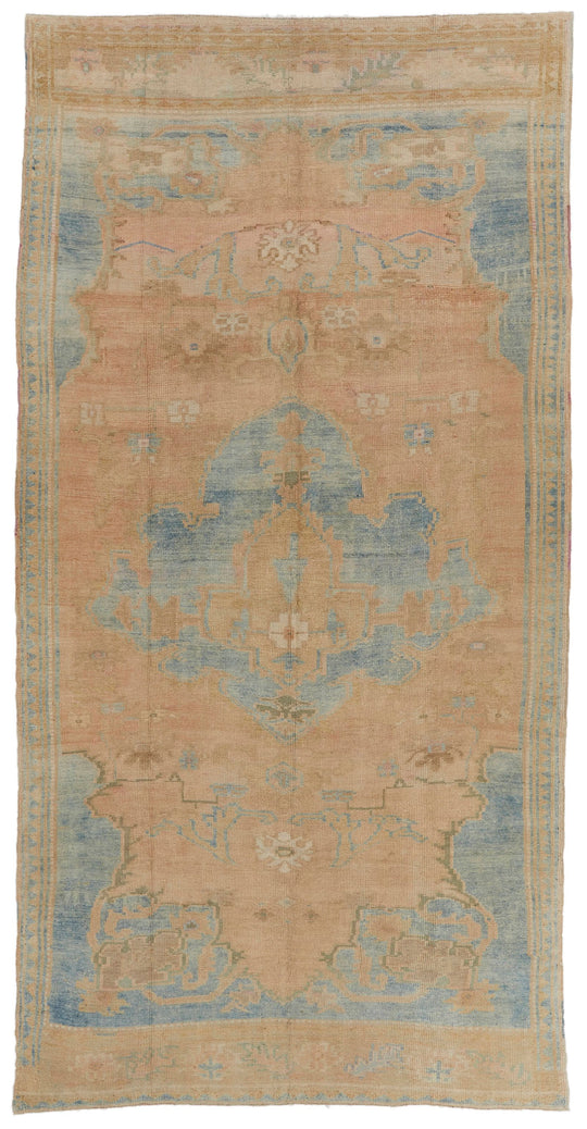 8x16 Peach and Blue Turkish Tribal Rug