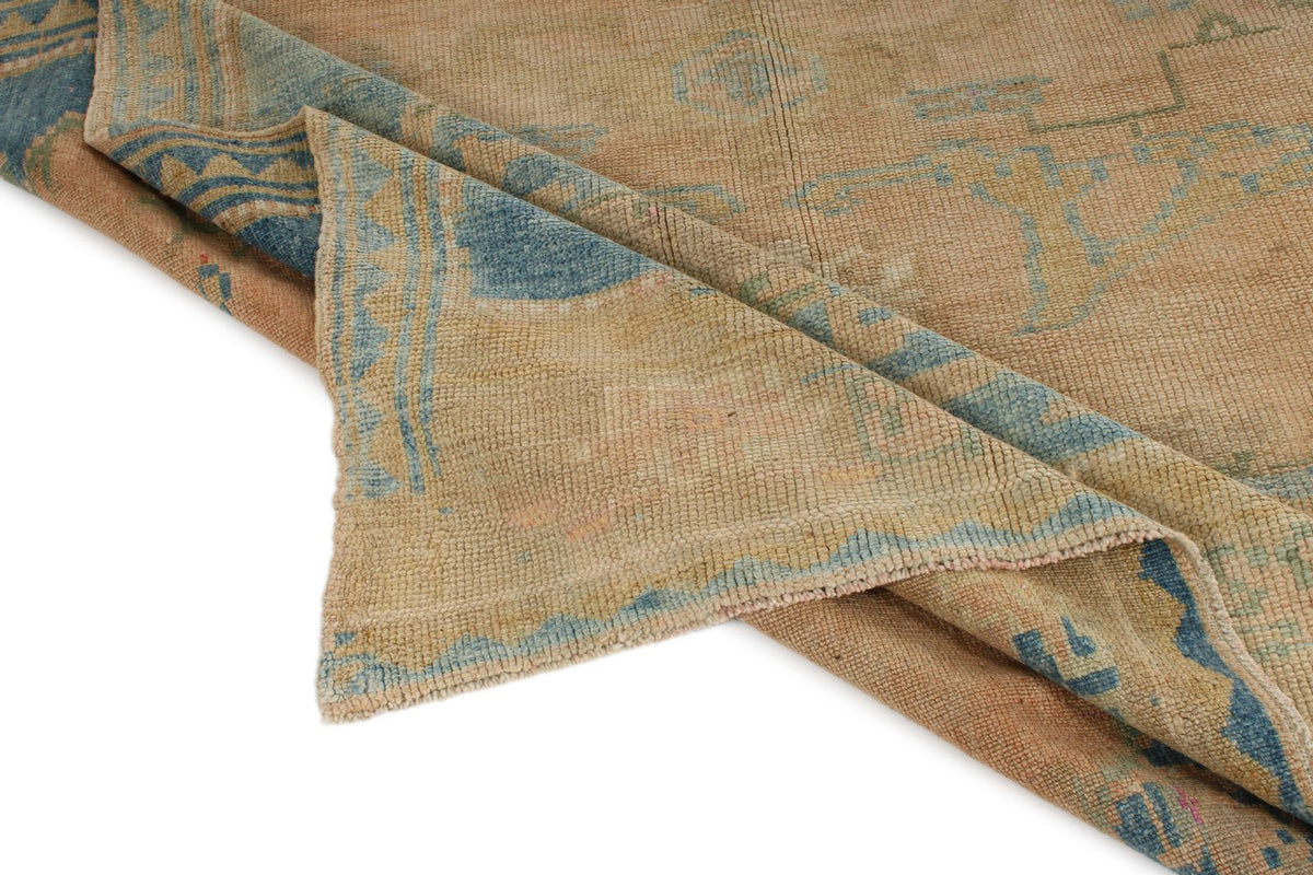 8x16 Peach and Blue Turkish Tribal Rug