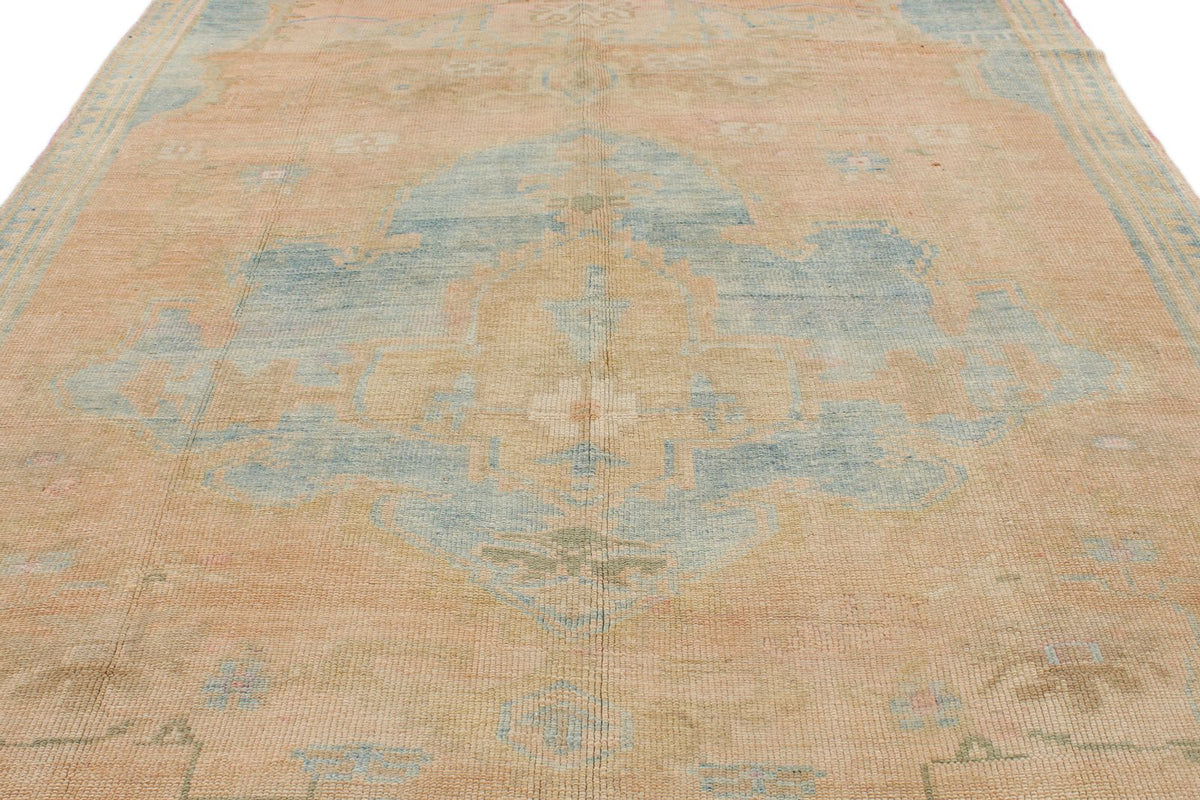 8x16 Peach and Blue Turkish Tribal Rug