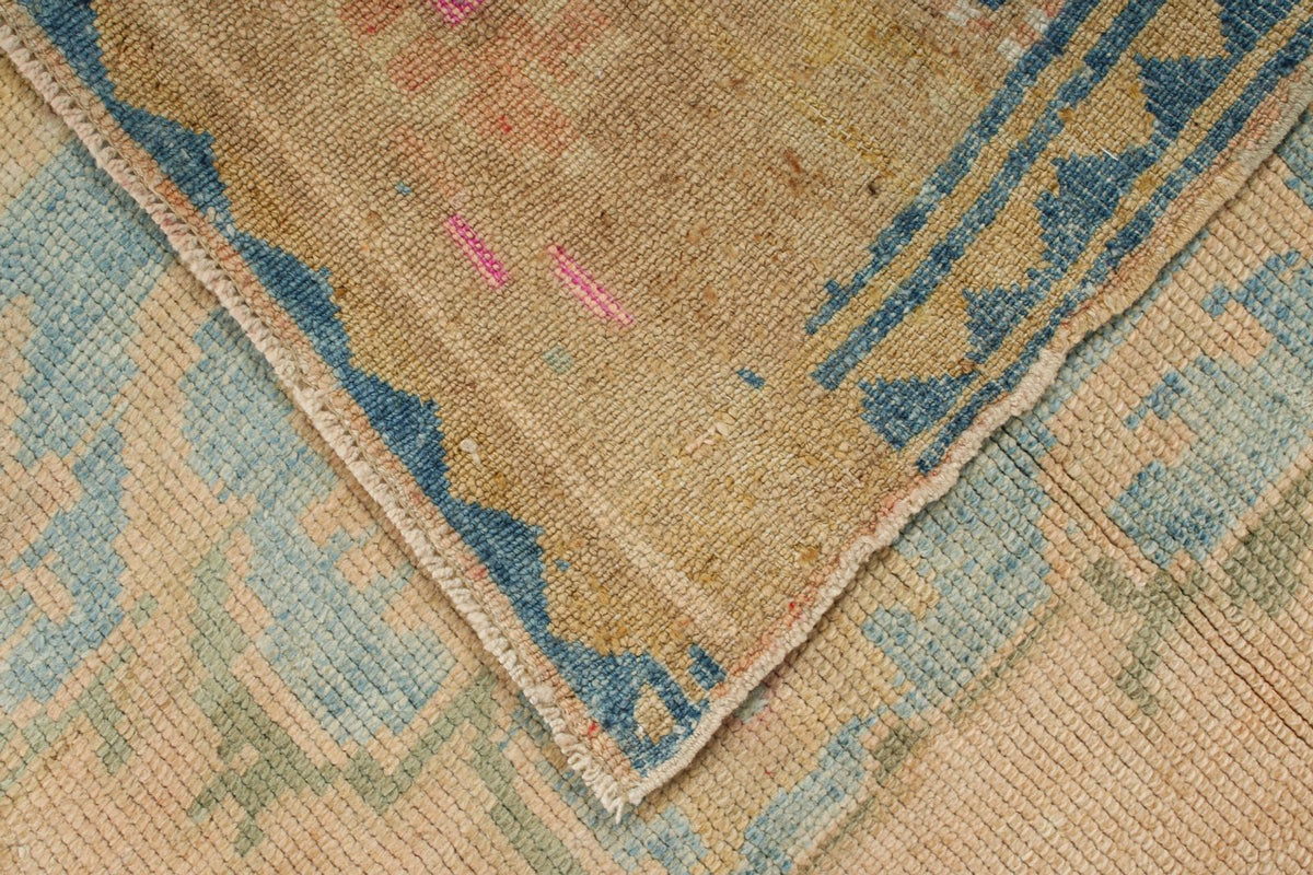 8x16 Peach and Blue Turkish Tribal Rug