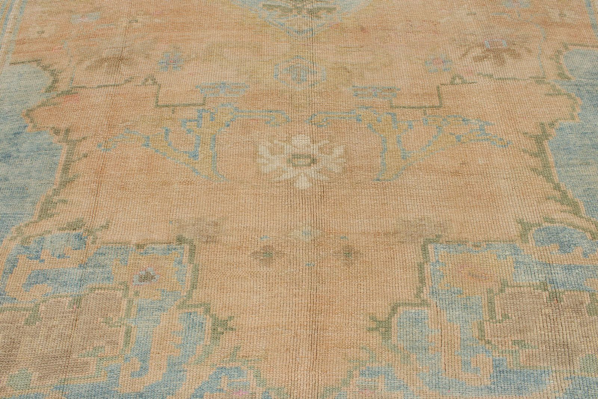 8x16 Peach and Blue Turkish Tribal Rug