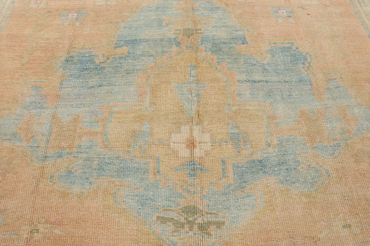 8x16 Peach and Blue Turkish Tribal Rug